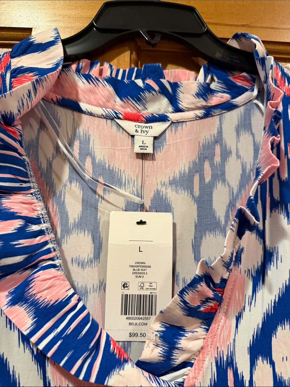 crown & ivy Blue, Pink & White Printed V-Neck Tiered Maxi Dress - Picture 3 of 4